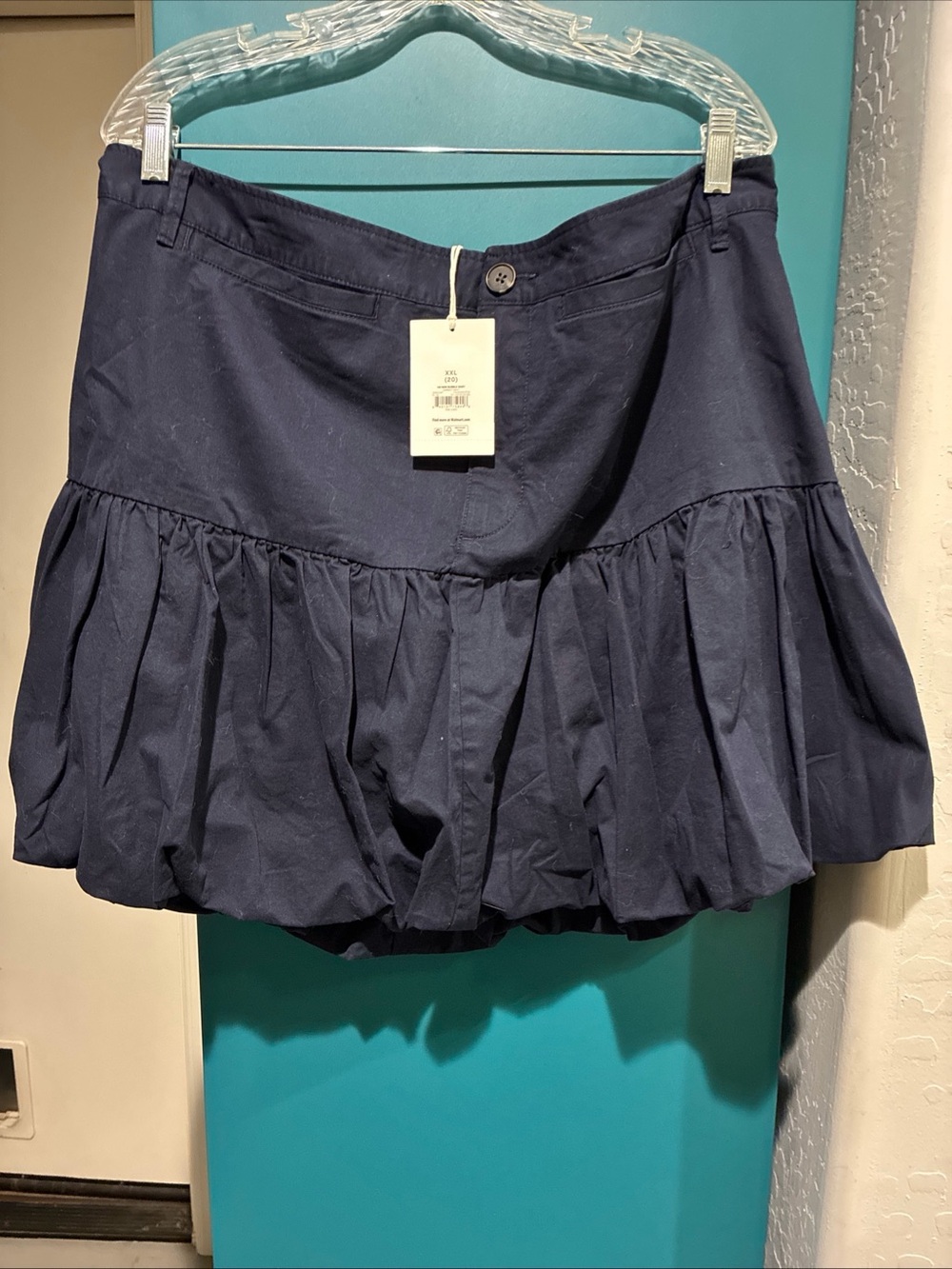 Free Assembly Pleated Navy Circle Skirt with Button Waist XXL NWT